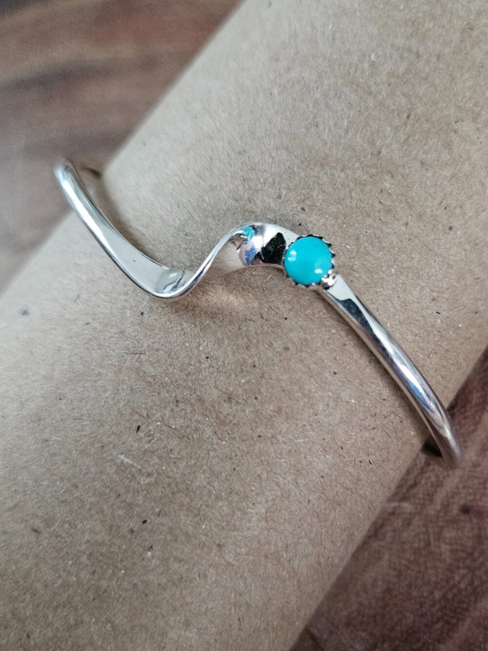 New Navajo Made Sterling Silver Kingman Turquoise Cuff Stacker Bracelet 6.5"
